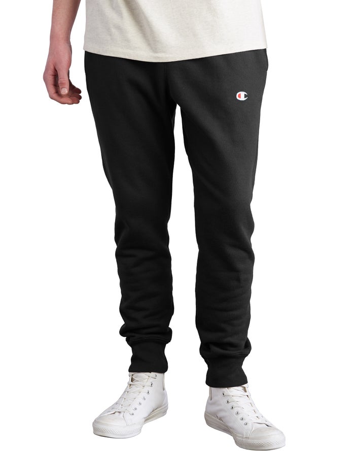 Champion Mens Joggers NZ - Reverse Weave Black ( 0541-FZMGB )